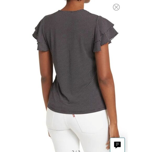 Adrianna Papell polka dot crew neck double flutter top sz S - Picture 10 of 10